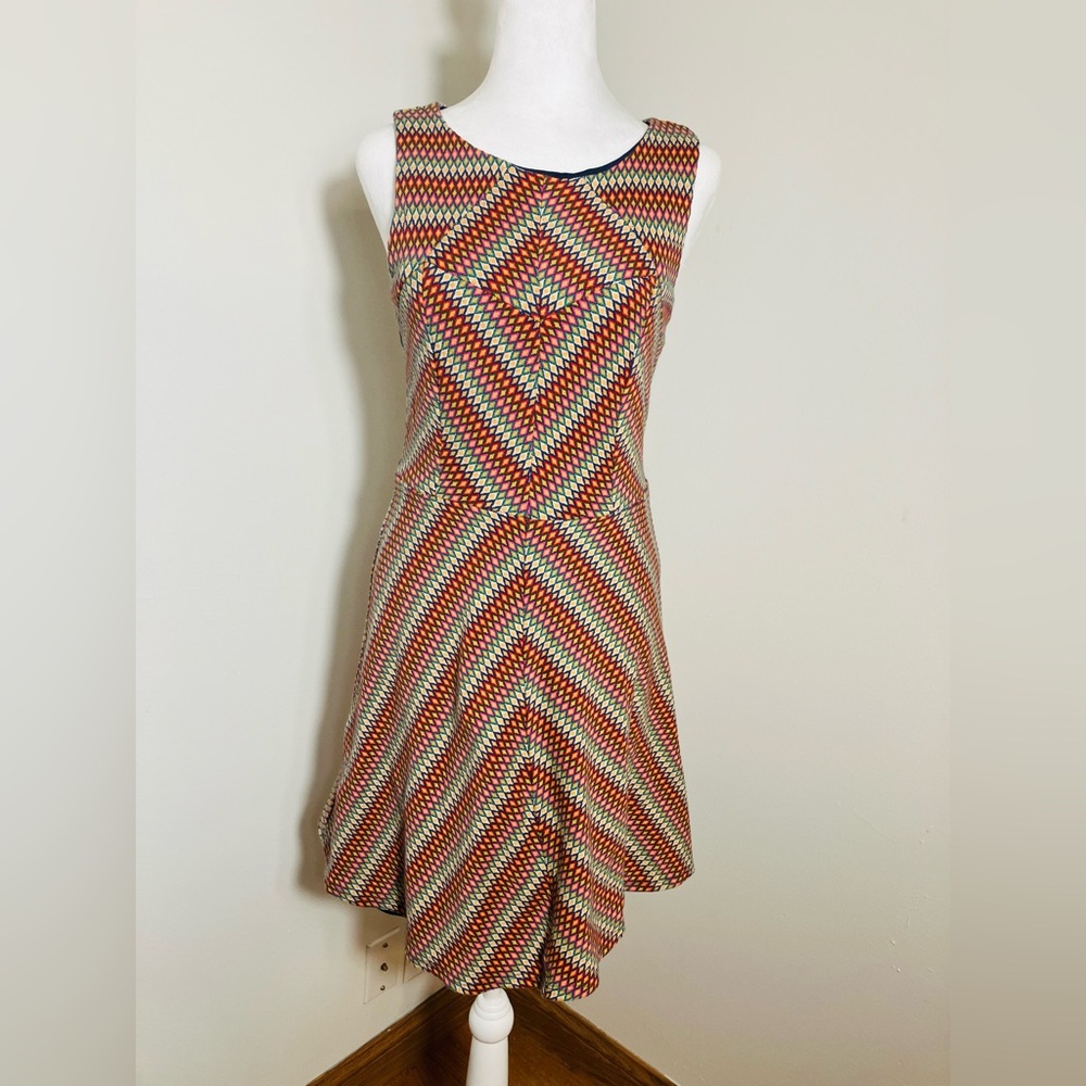 Anthropologie‎ Eva Franco Dress 10 Sleeveless Red and Blue  Wedding Guest Casual